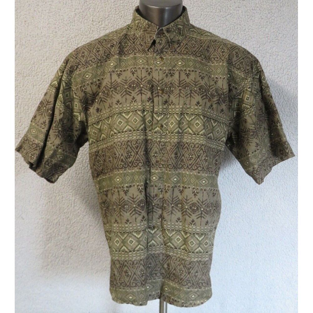 Mens Bugle Boy Short Sleeve Button Front Down‎ Brown Size XXL Geometric Vintage